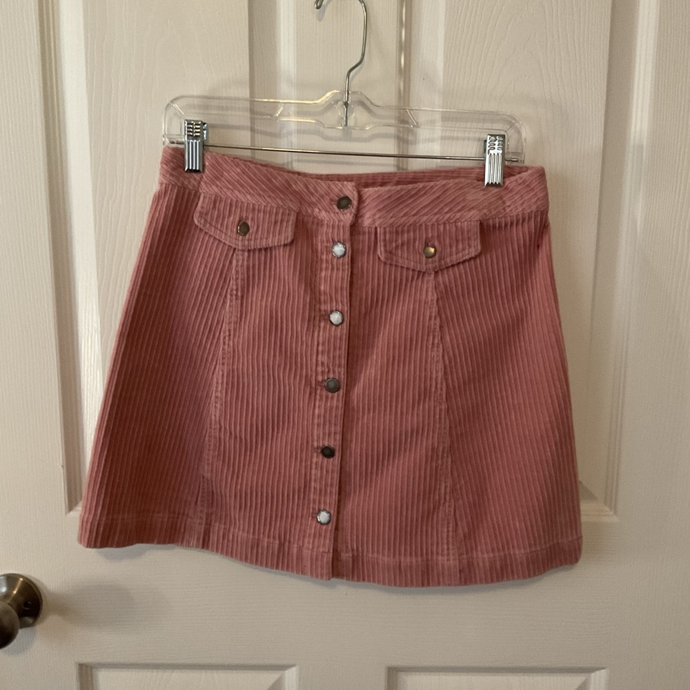 Pink Corduroy Button-Front Skirt